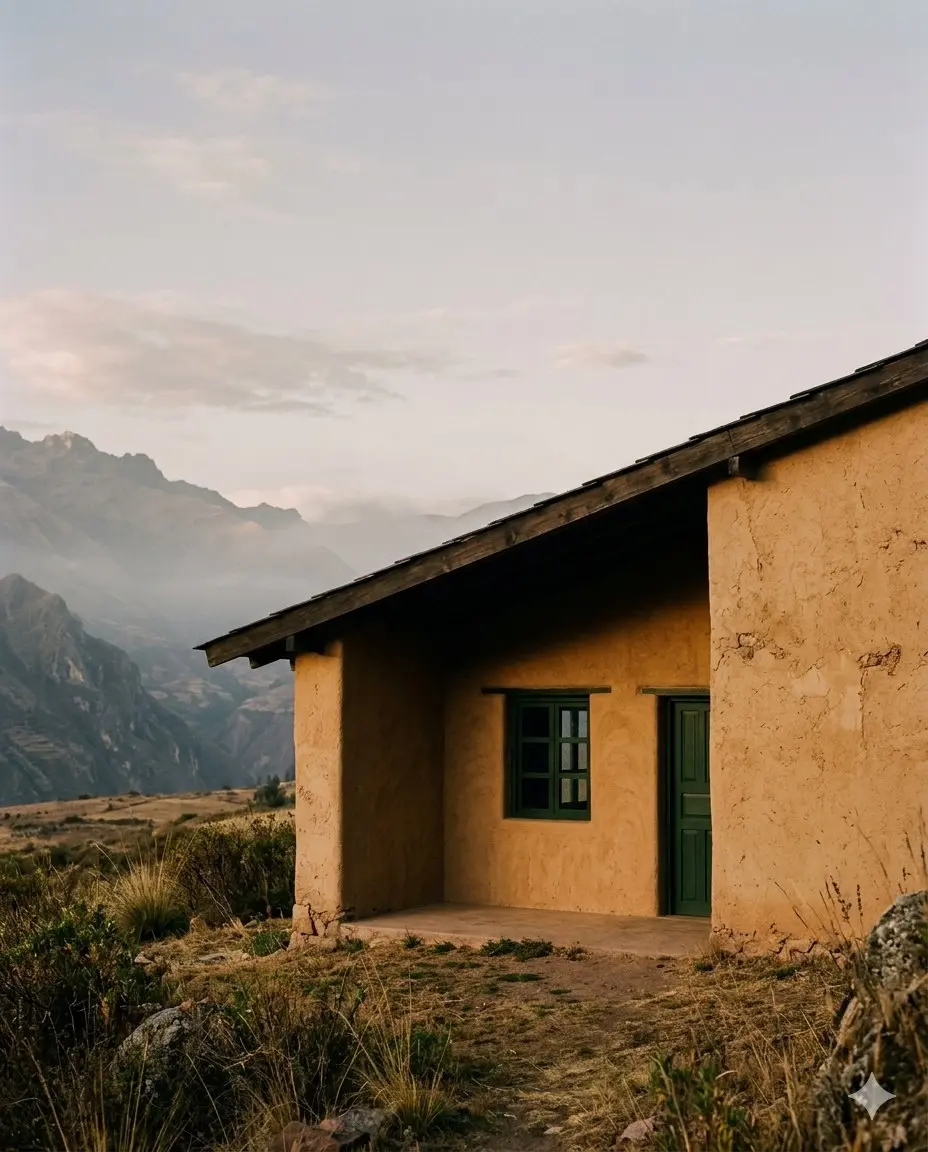 Casa de adobe en el paisaje andino